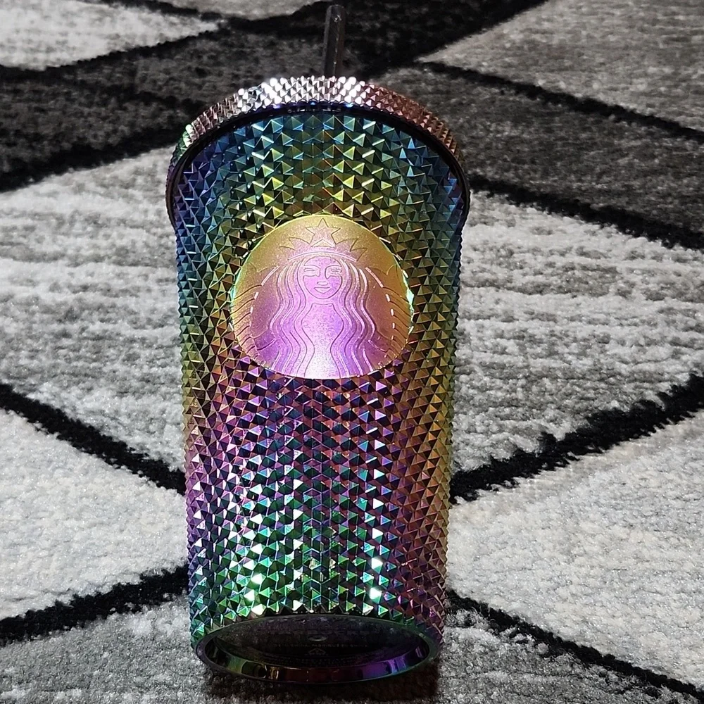 STARBUCKS 2023 OIL-SLICK RAINBOW IRIDESCENT STUDDED COLD-CUP TUMBLER 16 OZ